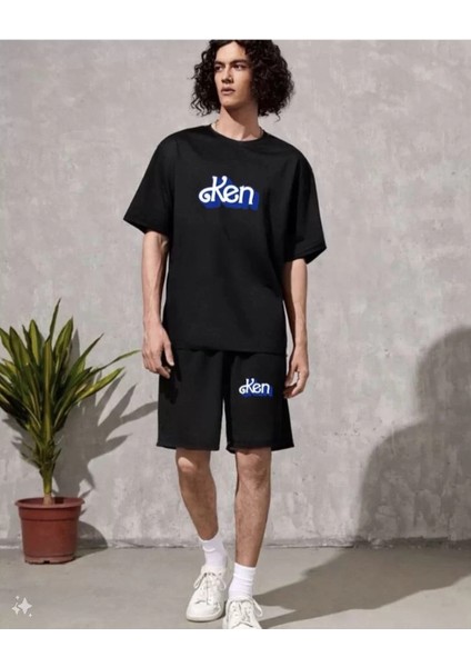 Erkek Baskılı Ikili Şort Takım - Siyah