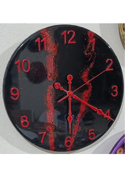 Epoksi Duvar Saati 33 cm - Studiolevib Daire Şekil Handmade Sessiz Pilli Özel Dizayn