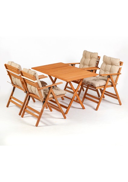 Minderli Loretta Masa Sandalye Seti 4+1 Ahşap Bahçe Balkon Teras Katlanır Set