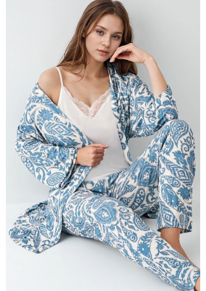 Kadın Modal Kutulu 3 Parça Desenli Sabahlık & Pijama Takımı Set L1.PC.907.7.001 indirimleri