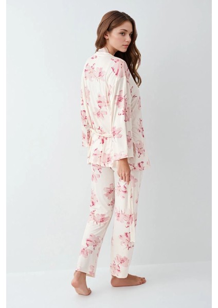 Kadın Modal Kutulu 3 Parça Desenli Sabahlık & Pijama Takımı Set L1.PC.905.8.001 modelleri
