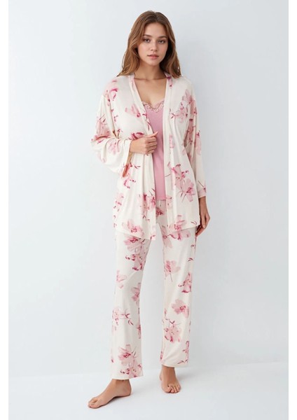 Kadın Modal Kutulu 3 Parça Desenli Sabahlık & Pijama Takımı Set L1.PC.905.8.001 indirimleri