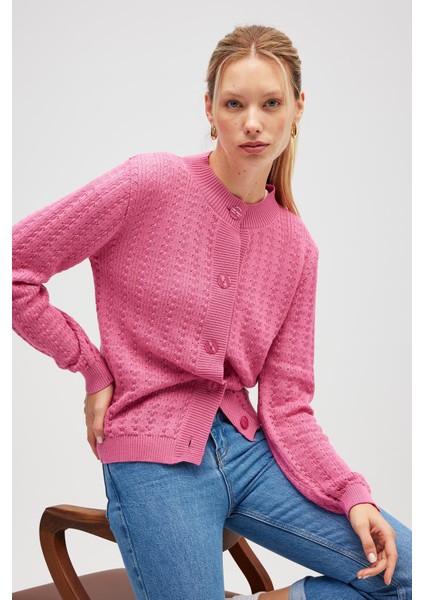 Zoey Mini Kabartma Örgülü Triko Hırka - Şeker Pembe modelleri
