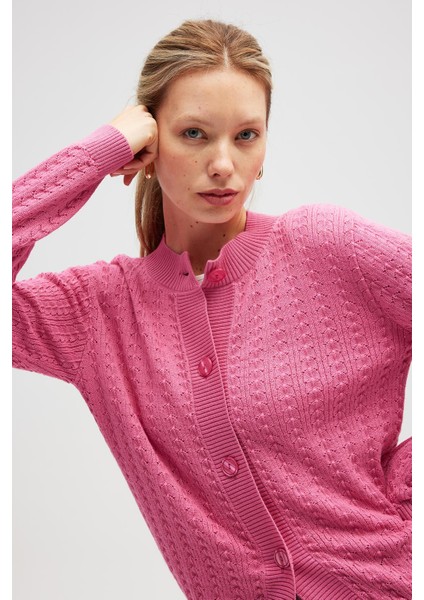 Zoey Mini Kabartma Örgülü Triko Hırka - Şeker Pembe fırsatları