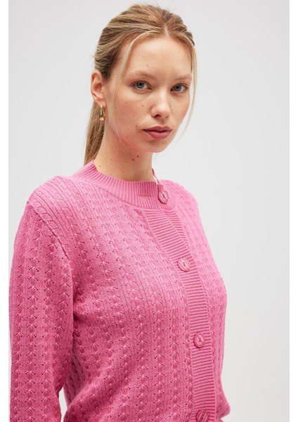 Zoey Mini Kabartma Örgülü Triko Hırka - Şeker Pembe indirimleri