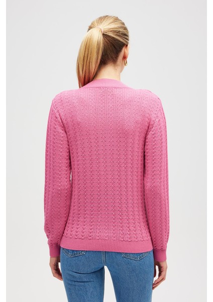 Zoey Mini Kabartma Örgülü Triko Hırka - Şeker Pembe