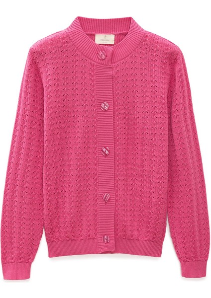 Zoey Mini Kabartma Örgülü Triko Hırka - Şeker Pembe