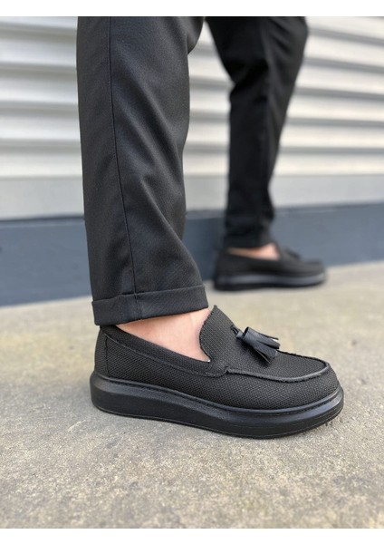 JY154 Blaze Bağcıksız Püsküllü Keten Erkek Günlük Spor Klasik Ayakkabı Kst - Siyah