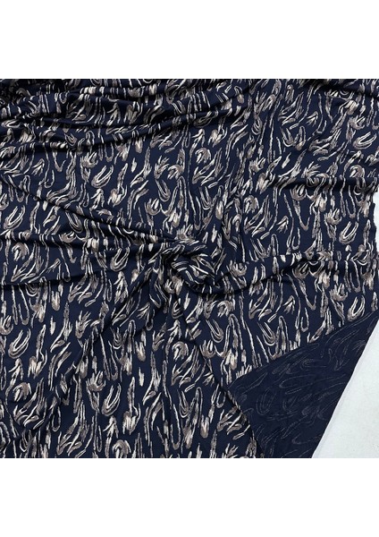 Simli Çiçek Desenli Lacivert Zemin Likralı Viskon Penye Kumaş - 180 cm En