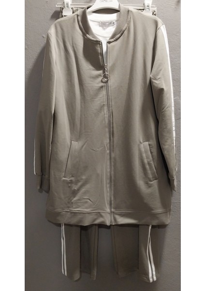 Kadın Şerit Detaylı Tshırt Sweat Hırka ve Pantolon Üst Kalite Üçlü Takım indirimleri