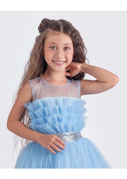 Sapes Model Sırt Gipeli Tüllü Kız Çocuk Askılı Saten Abiye MNK0618 fırsatları