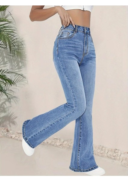 Kadın Yüksek Bel Ispanyol Paça Kot Pantolon modelleri