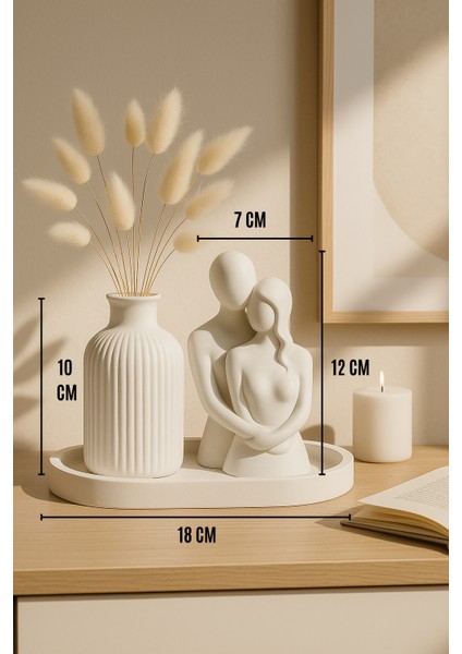 El Yapımı Sevgili Figürlü Dekoratif Set – Vazo & Oval Tepsi (3 Parça) modelleri