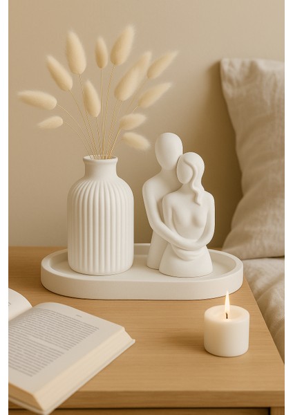 El Yapımı Sevgili Figürlü Dekoratif Set – Vazo & Oval Tepsi (3 Parça) indirimleri