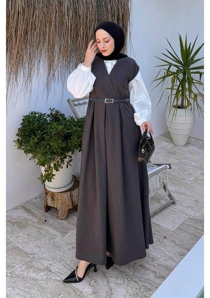 Pile Detaylı Kemerli Jile Antrasit