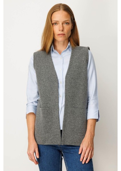Kadın V Yaka Çelik Örgü Yün Anne Yelek 25044 Füme modelleri