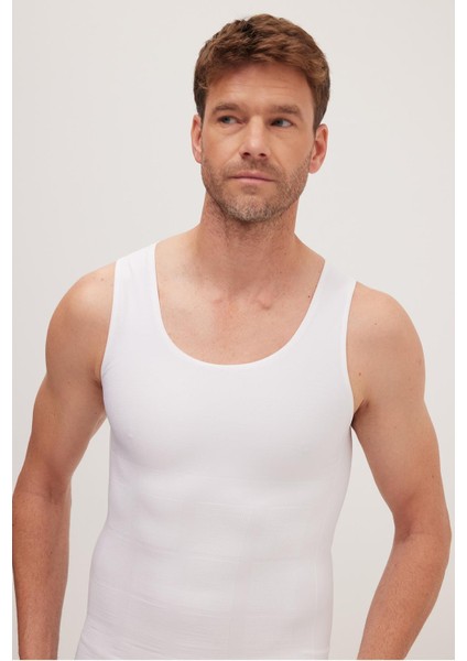 Erkek Süper Slim Fit Extra Dar Kesim Lastikli beyaz Atlet Korse