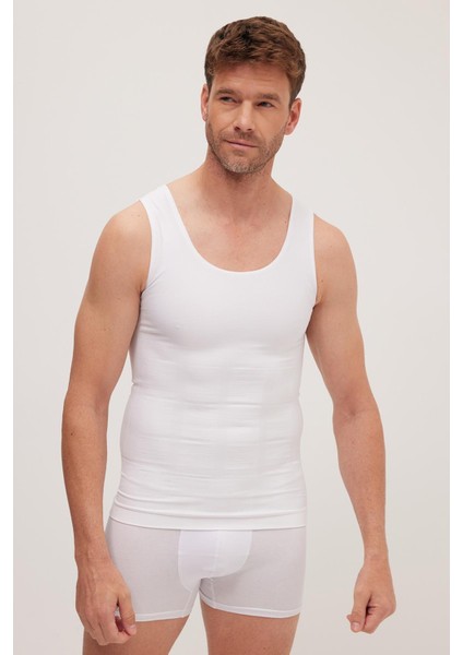 Erkek Süper Slim Fit Extra Dar Kesim Lastikli beyaz Atlet Korse