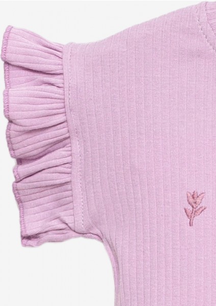 Kız Bebek Takım Lila %100 Pamuk Kısa Kollu Fırfırlı Bluz Şortlu Çiçek Nakışlı Alt Üst Takım fırsatları