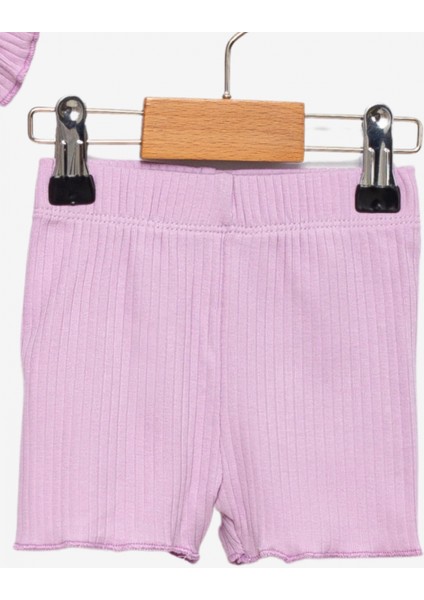 Kız Bebek Takım Lila %100 Pamuk Kısa Kollu Fırfırlı Bluz Şortlu Çiçek Nakışlı Alt Üst Takım indirimleri