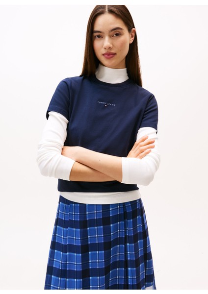 Yuvarlak Yaka Baskılı Lacivert Kadın T-Shirt DW0DW21964C1G