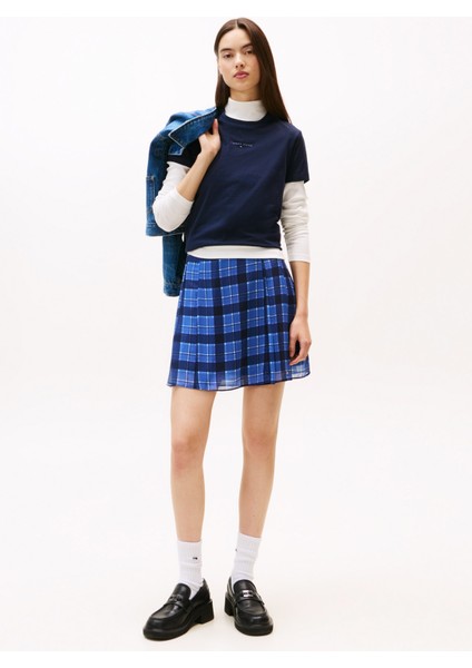 Yuvarlak Yaka Baskılı Lacivert Kadın T-Shirt DW0DW21964C1G fiyatları