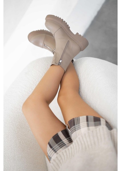 Barbara Önden Fermuarlı Kadın Hakiki Deri Bot Vizon fırsatları