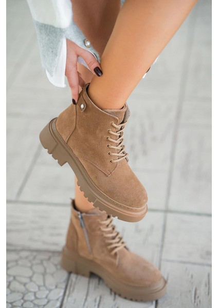 Farber Kadın Hakiki Süet Deri Taşlı Bot Camel