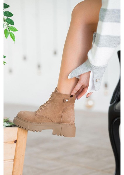 Farber Kadın Hakiki Süet Deri Taşlı Bot Camel fiyatları