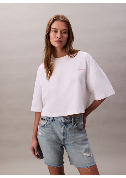 Yuvarlak Yaka Baskılı Beyaz Kadın T-Shirt LV044C208GYAA fiyatları