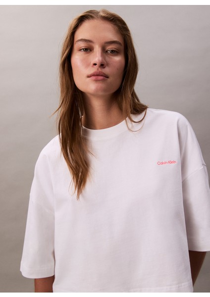 Yuvarlak Yaka Baskılı Beyaz Kadın T-Shirt LV044C208GYAA modelleri