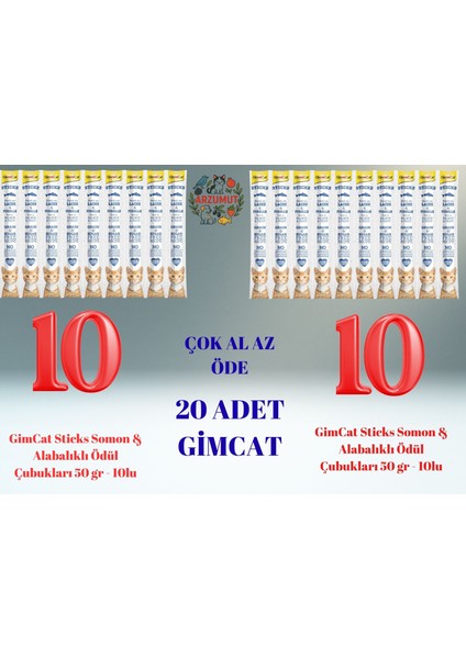 Sticks Somon & Alabalıklı Ödül Çubukları 50 gr - 10LU x 2 Adet (20 Tane-Çok Al Az Öde)