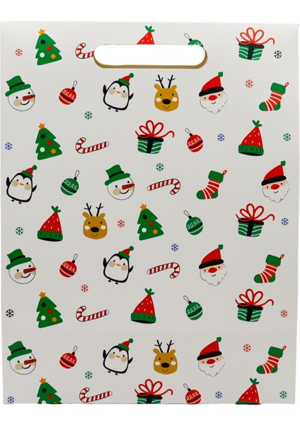 Yılbaşı Coşkusu Karton Hediye Çantası 25X32X12 cm – 1 Adet, Renkli ve Dayanıklı Noel Desenli fiyatları