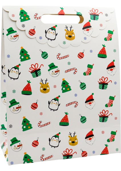 Yılbaşı Coşkusu Karton Hediye Çantası 25X32X12 cm – 1 Adet, Renkli ve Dayanıklı Noel Desenli modelleri