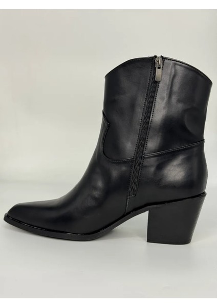 Luxe Kovboy Kadın Bot Siyah ve Kahverengi Büyük Numara Suni Deri Western Tarz