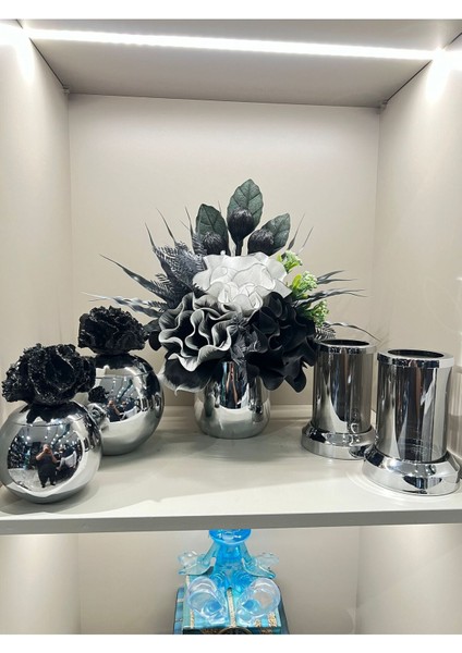 Yapay Çiçekli 5 Parça Set Gümüş No:11