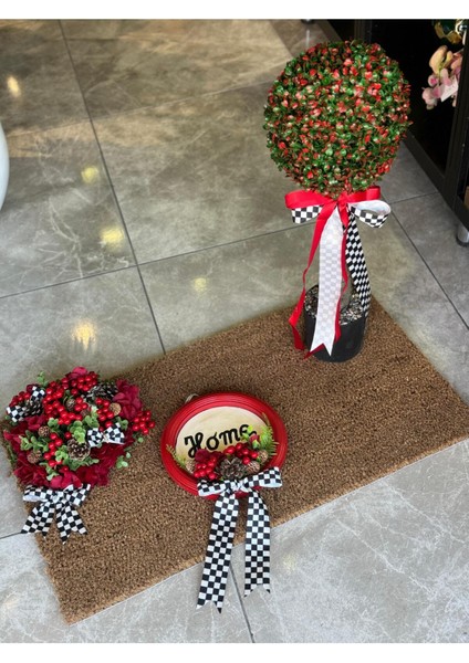 Kapı Önü Paspas Set 3 Parça Kırmızı