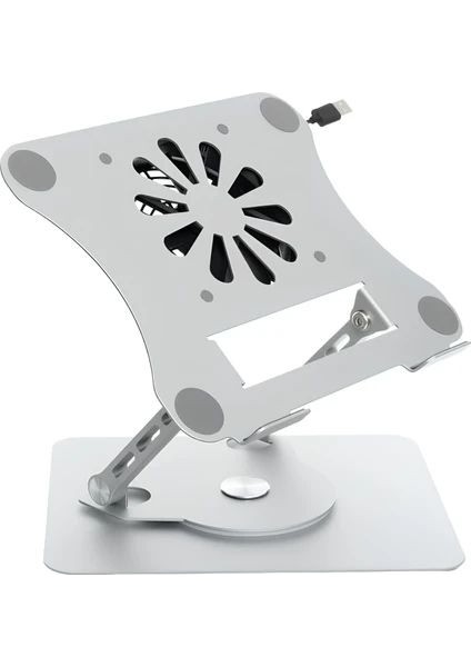 J41 360° Döner Metal Fanlı Notebook Stand, Açık Gri