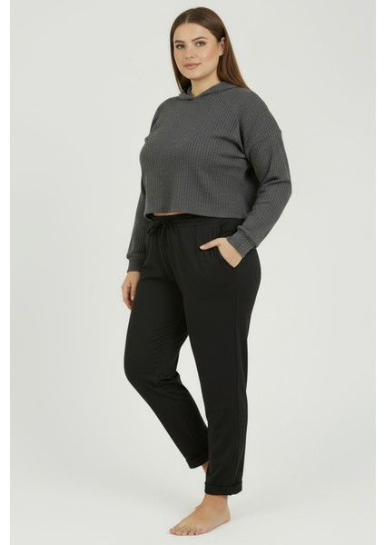 Duble Paça Büyük Beden Eşofman Altı Siyah 2020