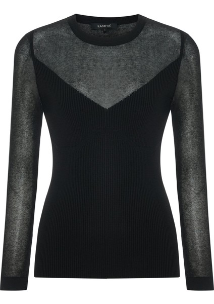 Transparan Detaylı Triko Bluz 26W10863