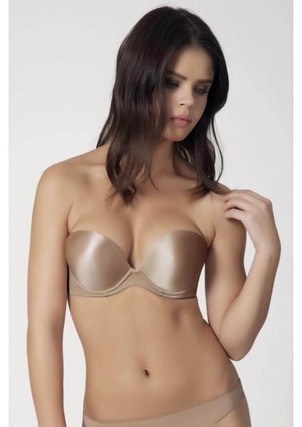 Cındy 2 Beden Büyüten Dolgulu Straplez Sütyen - Cappuccino