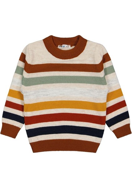 Renkli Çizgili 2-5 Yaş Kazak - Turuncu 3-4 Yaş