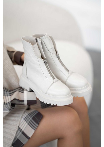 Barbara Önden Fermuarlı Kadın Hakiki Deri Bot Ekru indirimleri