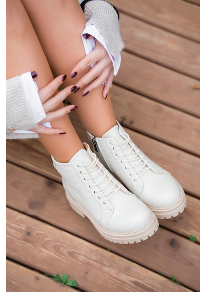 Drop Fermuarlı Kadın Hakiki Deri Bot Ekru indirimleri