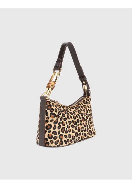 Roomy Hakiki Deri Tay Tüyü Leopar Kadın Omuz Çantası