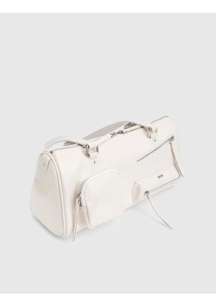 Stery Hakiki Rugan Deri Krem Kadın Omuz Çantası