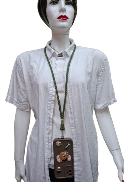 Telefon Boyun Askısı Haki Paracord Örgü Tüm Kılıflara Uyumlu