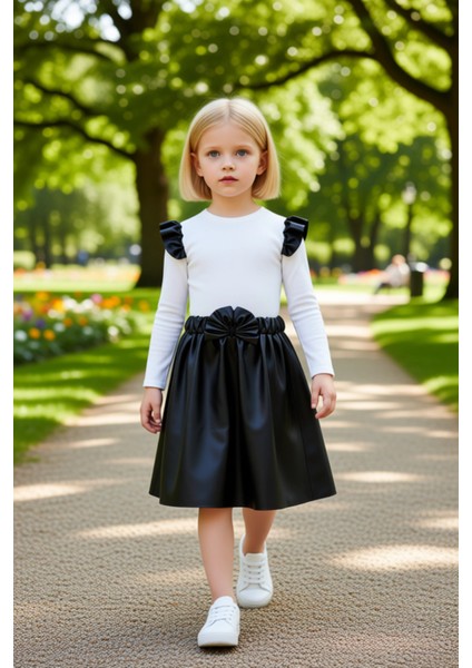 Kız Çocuk Örme Üst ve Fırfırlı Etek Kombinasyonu Şık ve Rahat Günlük Giyim Kaliteli Şık Rahat