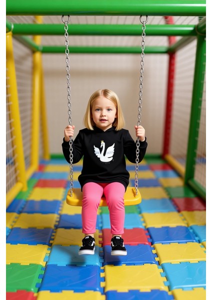 Kız Çocuk Kapüşonlu Swanlı Pamuklu Iki Parça Takım Kaliteli Şık Rahat Günlük modelleri