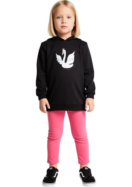 Kız Çocuk Kapüşonlu Swanlı Pamuklu Iki Parça Takım Kaliteli Şık Rahat Günlük fırsatları